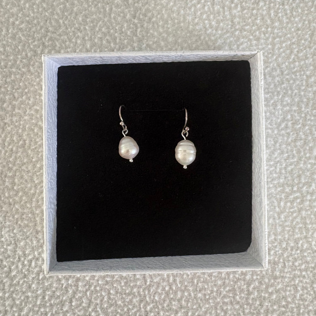 Silver Pearl Hook Earrings