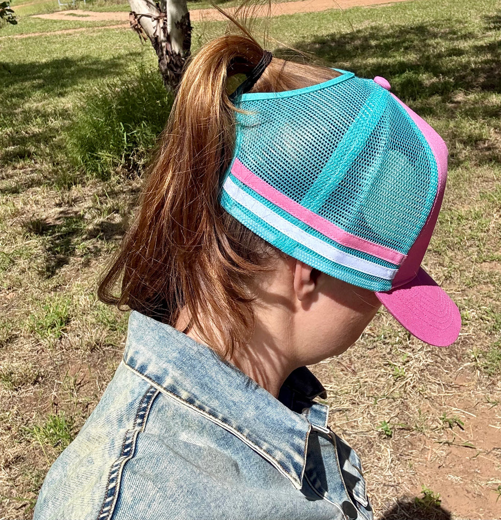 Ponytail Cap - Pink & Blue