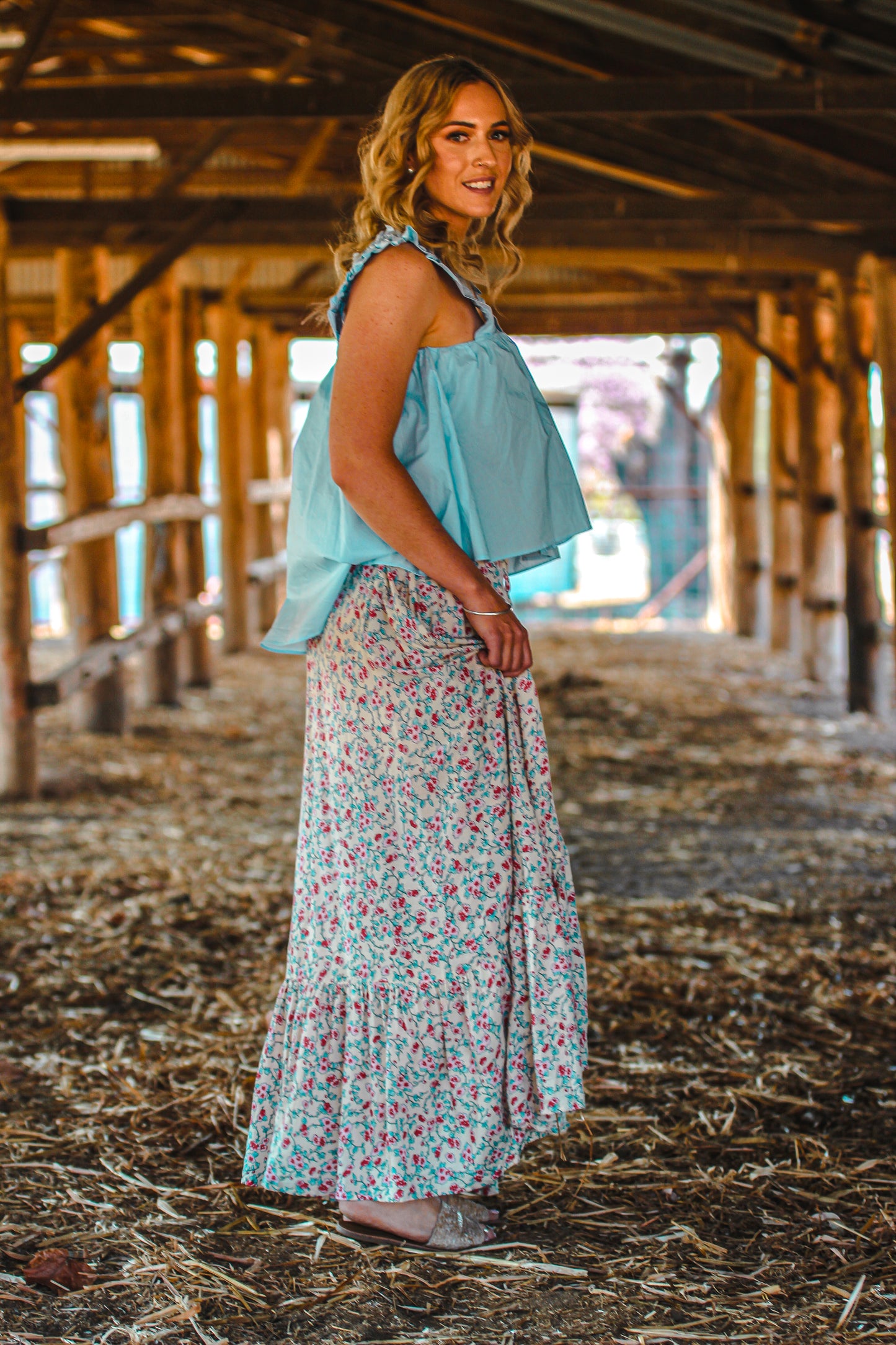 Floral extra maxi hi low skirt