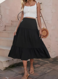 Black High Waist Tiered Skirt