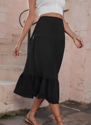 Black High Waist Tiered Skirt