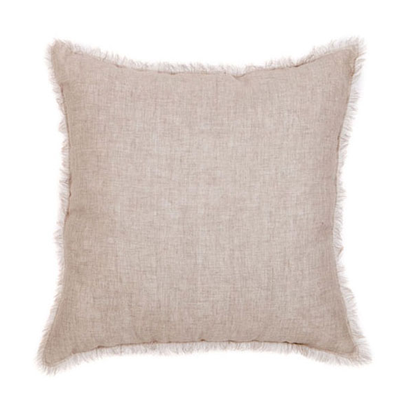 LINEN CUSHION BEIGE FRINGED