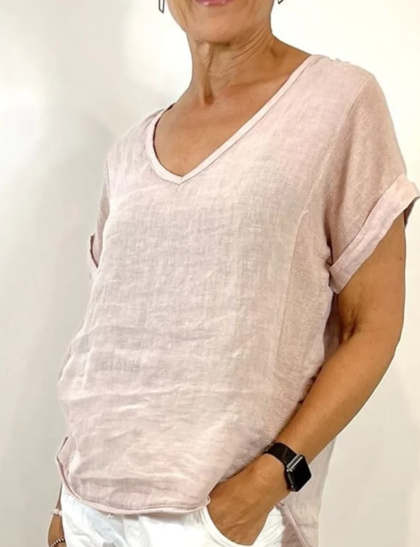 La Strada Italian Linen V Neck Shirt ROSA Size S