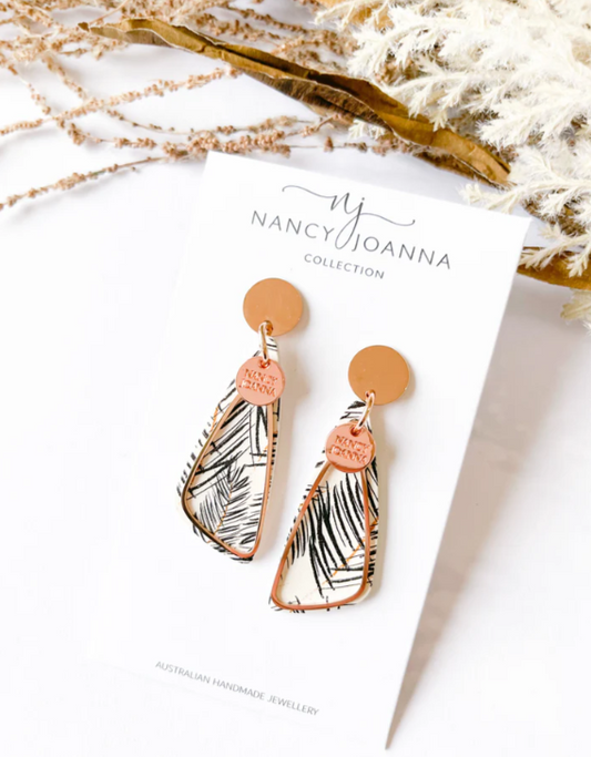 Black & White Palm Side drops Earrings Rose Gold