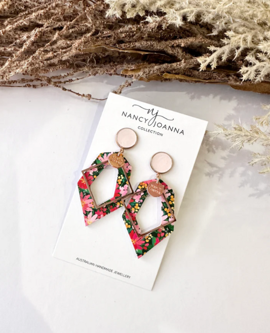 Pinky Red Geos Earrings Rose Gold