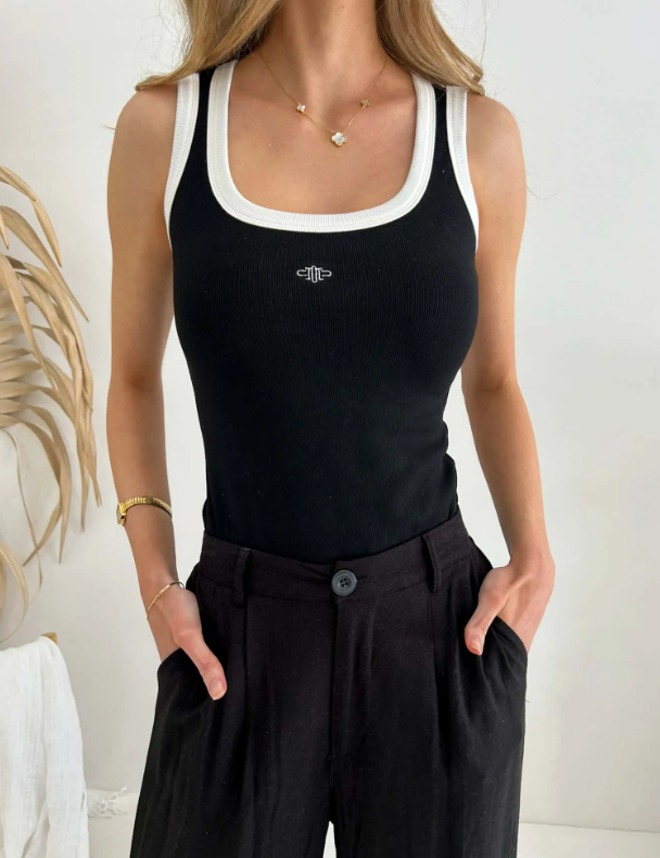 Lia Monogram Singlet - BLACK