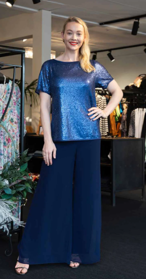 JOSHUA JAMES Stretch jersey pants with chiffon overlay BLACK