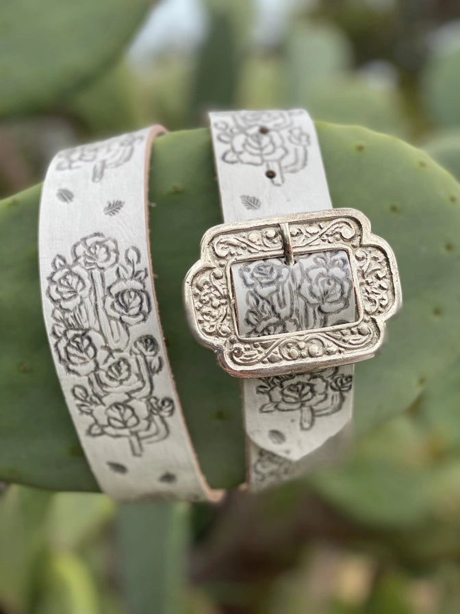 Desert Rose White Leather Belt