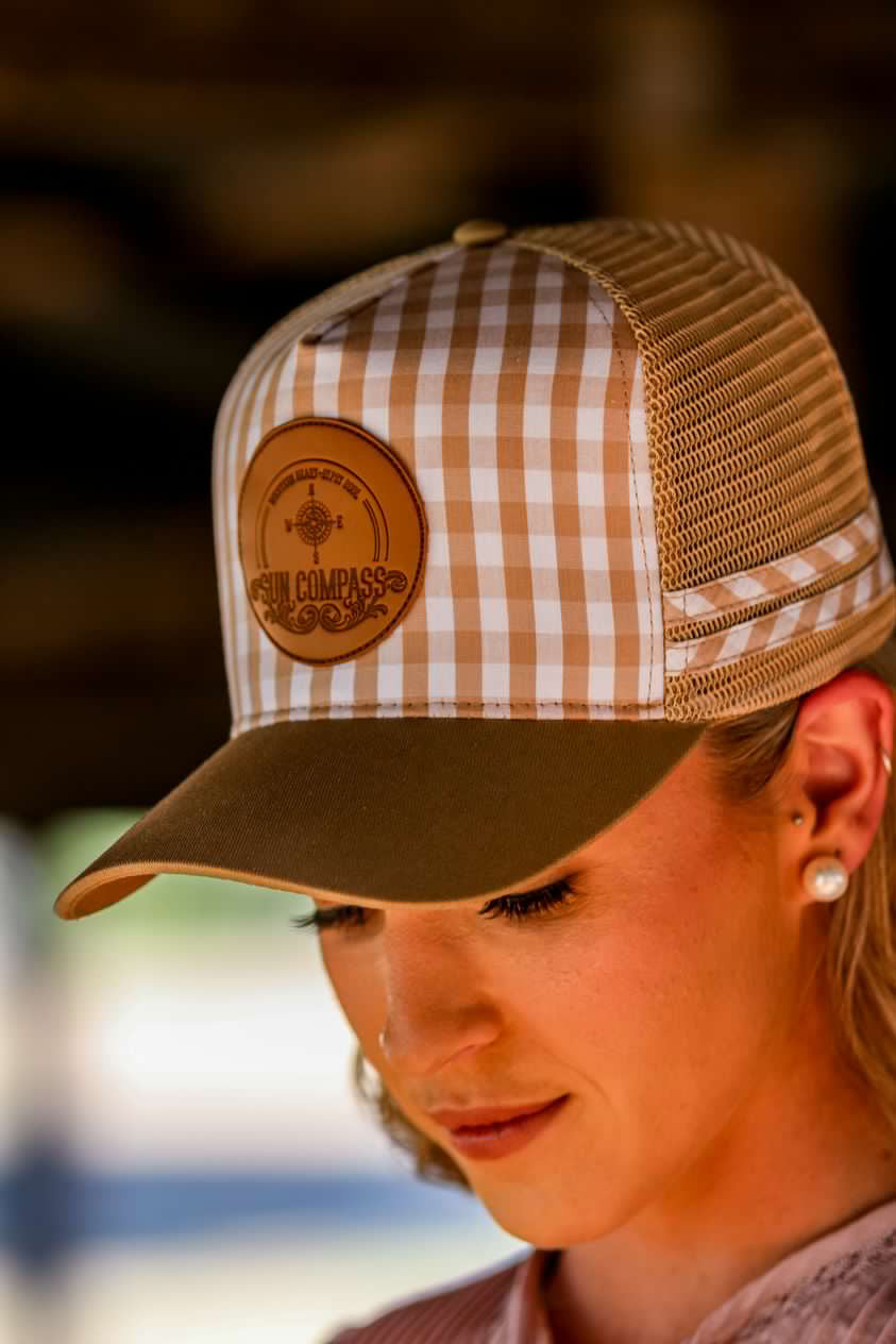 Beige Gingham Sun Compass Cap