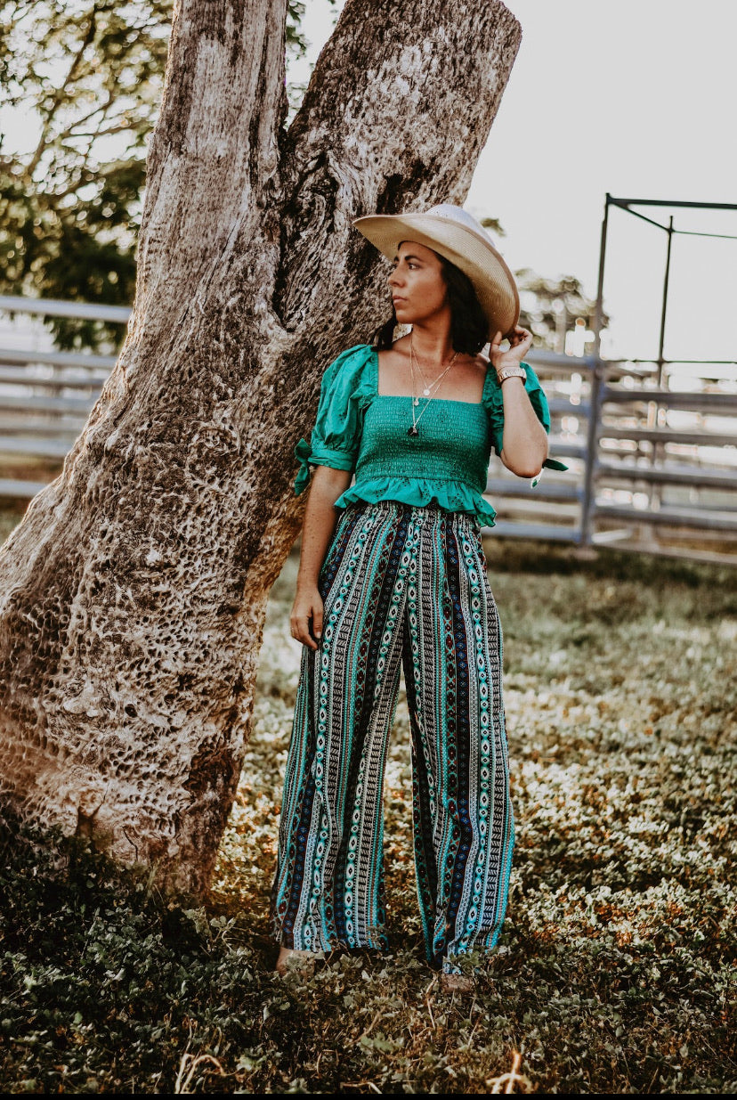 Teal Eyelet Crop