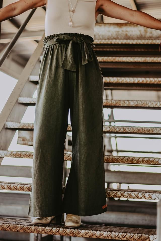 Khaki Linen Palazzo Pants