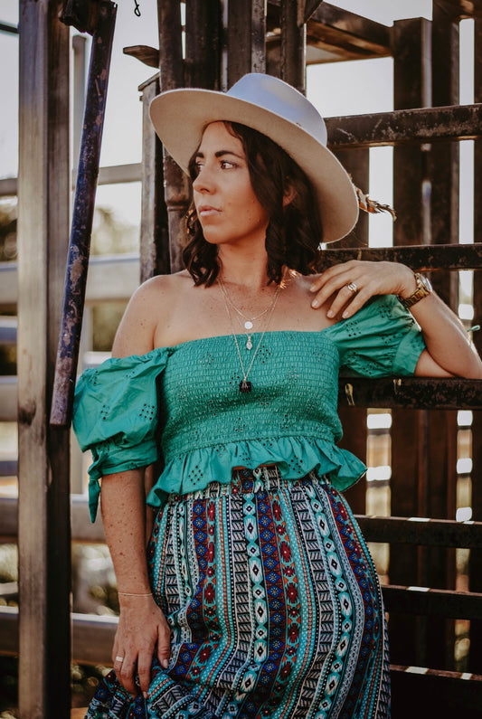 Teal Eyelet Crop